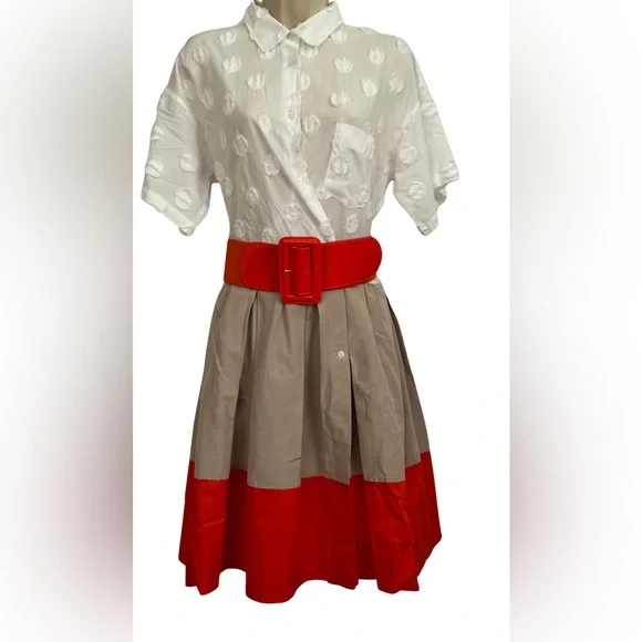 Sara Roka Elegant White and Orange Dress - Picture 7 of 9